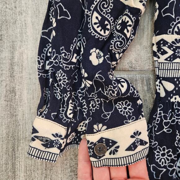 Sea New York Bandana Border Print Midi Dress Womens Size 6 Navy Cream Boho Chic - Picture 9 of 14